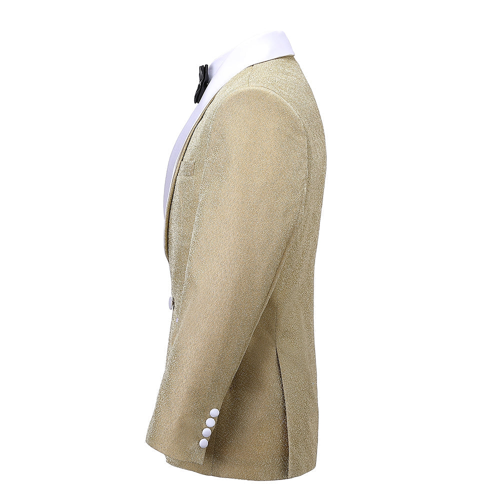 2 Pieces Men's Champagne Tweed Shawl Lapel Suit