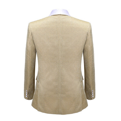 2 Pieces Men's Champagne Tweed Shawl Lapel Suit