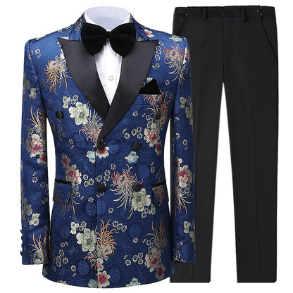 2 Pieces Men's Double Breasted Patterned Suit