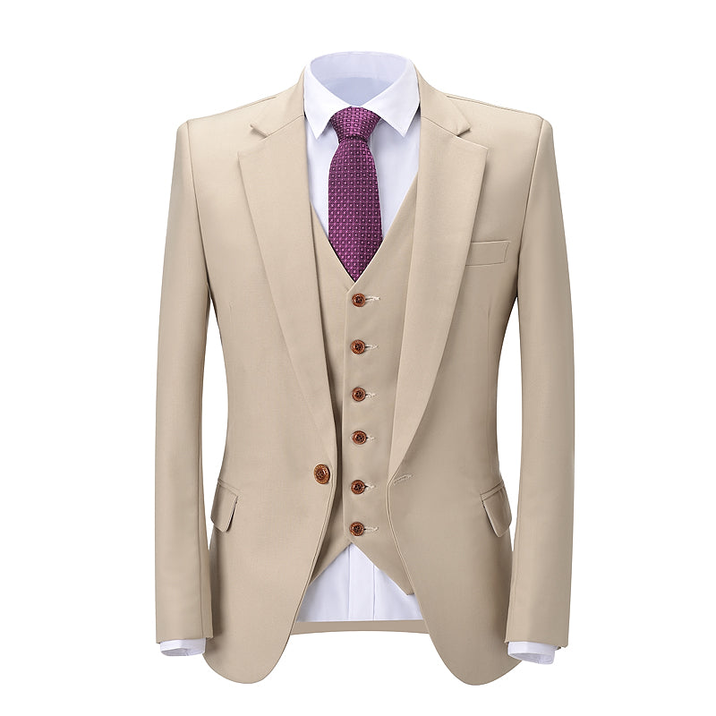 Flat Notch Lapel 3 Pieces Men's Suit