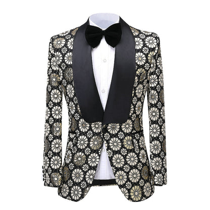 2 Pieces Men's Flower Patterned Shawl Lapel Suit