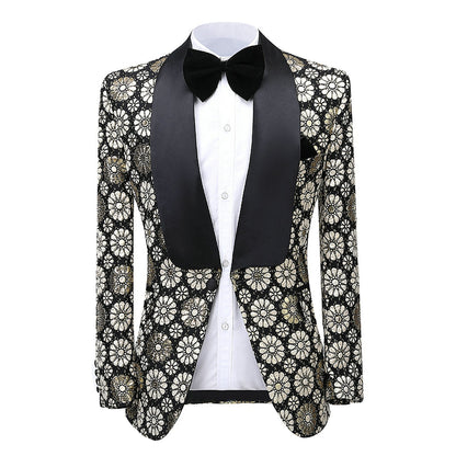 2 Pieces Men's Flower Patterned Shawl Lapel Suit