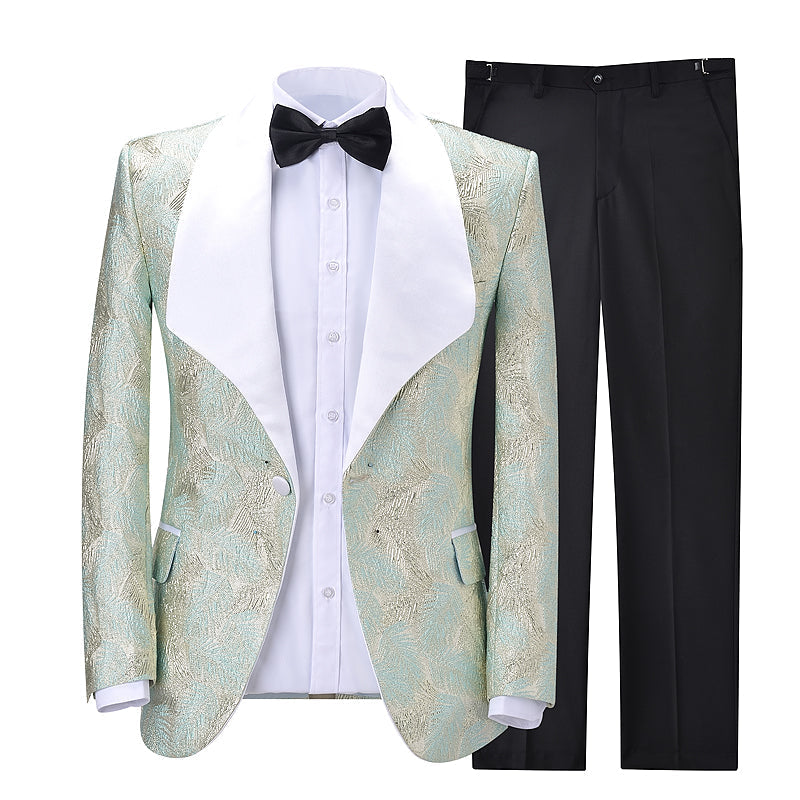 2 Pieces Men's Formal Light Green Patterned Suit