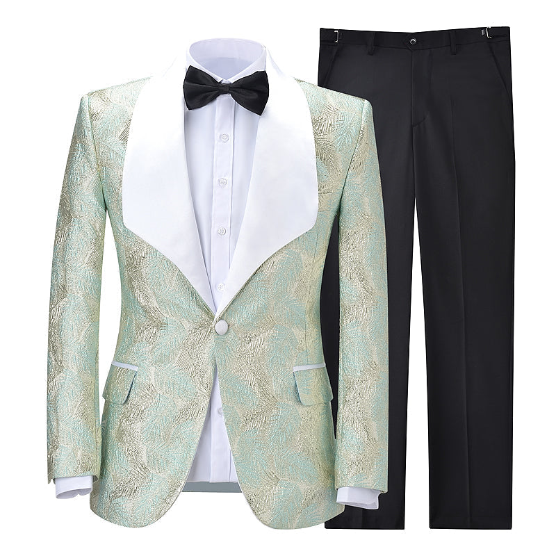 2 Pieces Men's Formal Light Green Patterned Suit