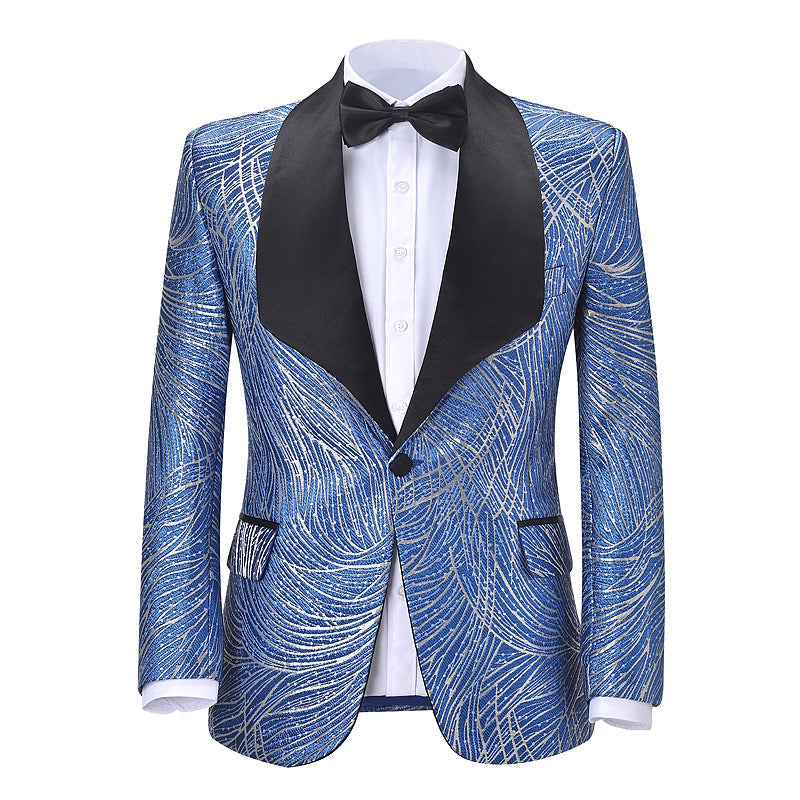 2 Pieces Men's Formal Blue Patterned Suit