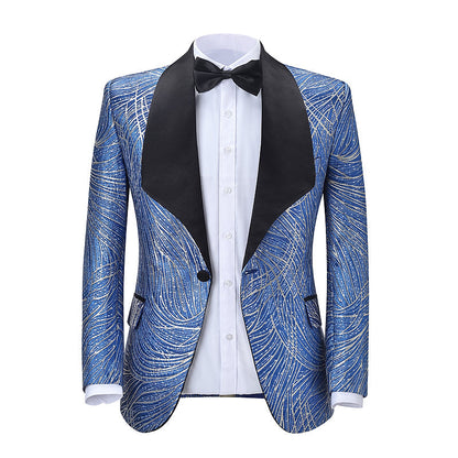 2 Pieces Men's Formal Blue Patterned Suit