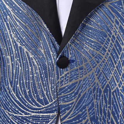 2 Pieces Men's Formal Blue Patterned Suit