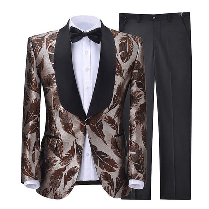 2 Pieces Men's Formal Patterned Shawl Lapel Suit