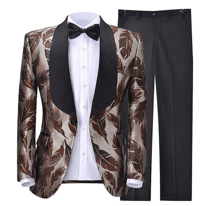 2 Pieces Men's Formal Patterned Shawl Lapel Suit