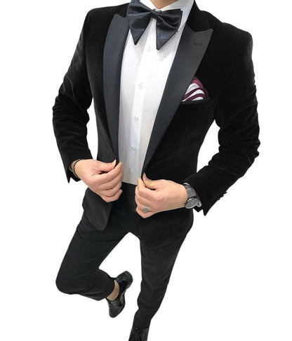 2 Pieces Formal Satin Fleece Blazer Suit