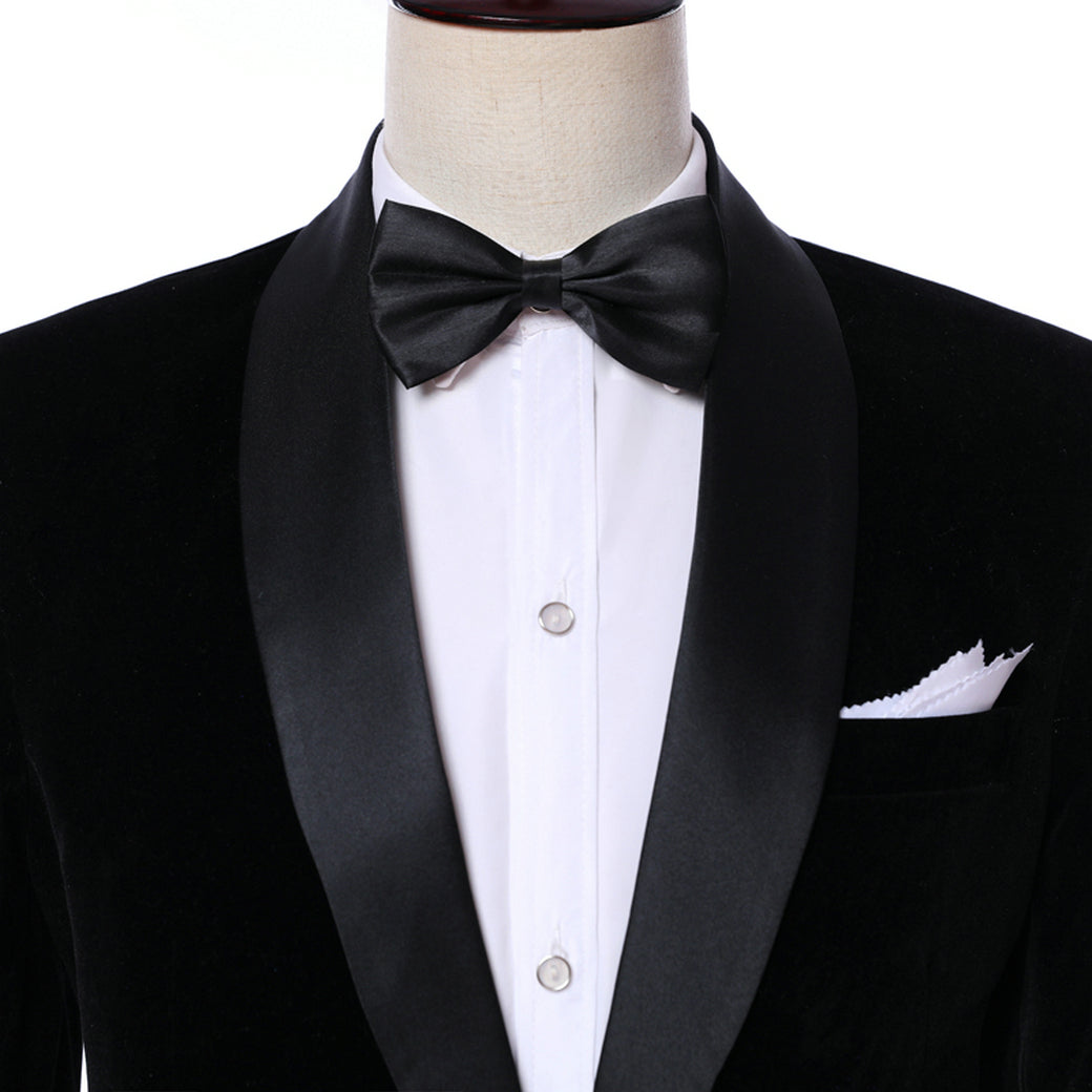 2 Pieces Men's Formal Shawl Lapel Velveteen Suit