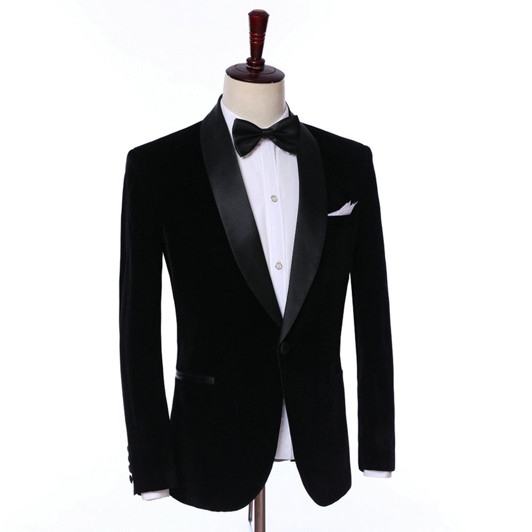 2 Pieces Men's Formal Shawl Lapel Velveteen Suit