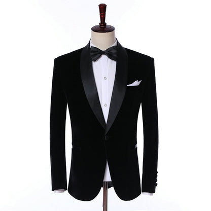 2 Pieces Men's Formal Shawl Lapel Velveteen Suit