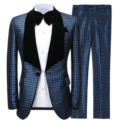 Houndstooth 2 Pieces Men's Shawl Lapel Suit