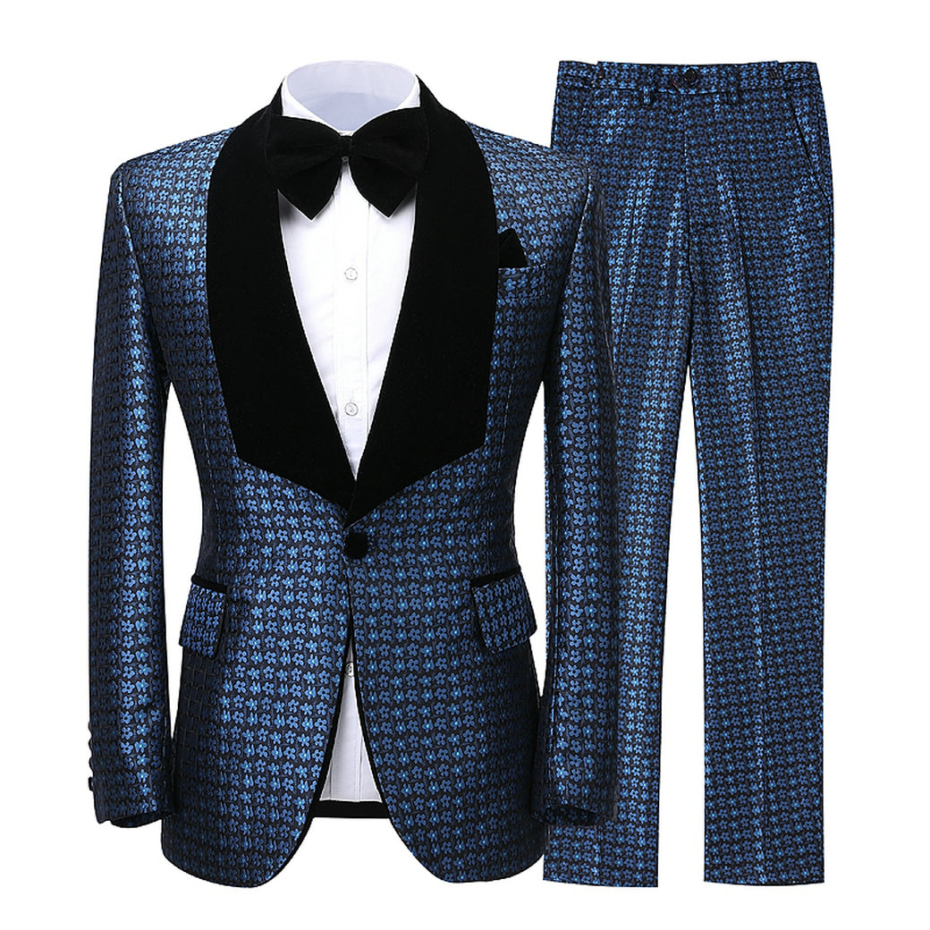 Houndstooth 2 Pieces Men's Shawl Lapel Suit