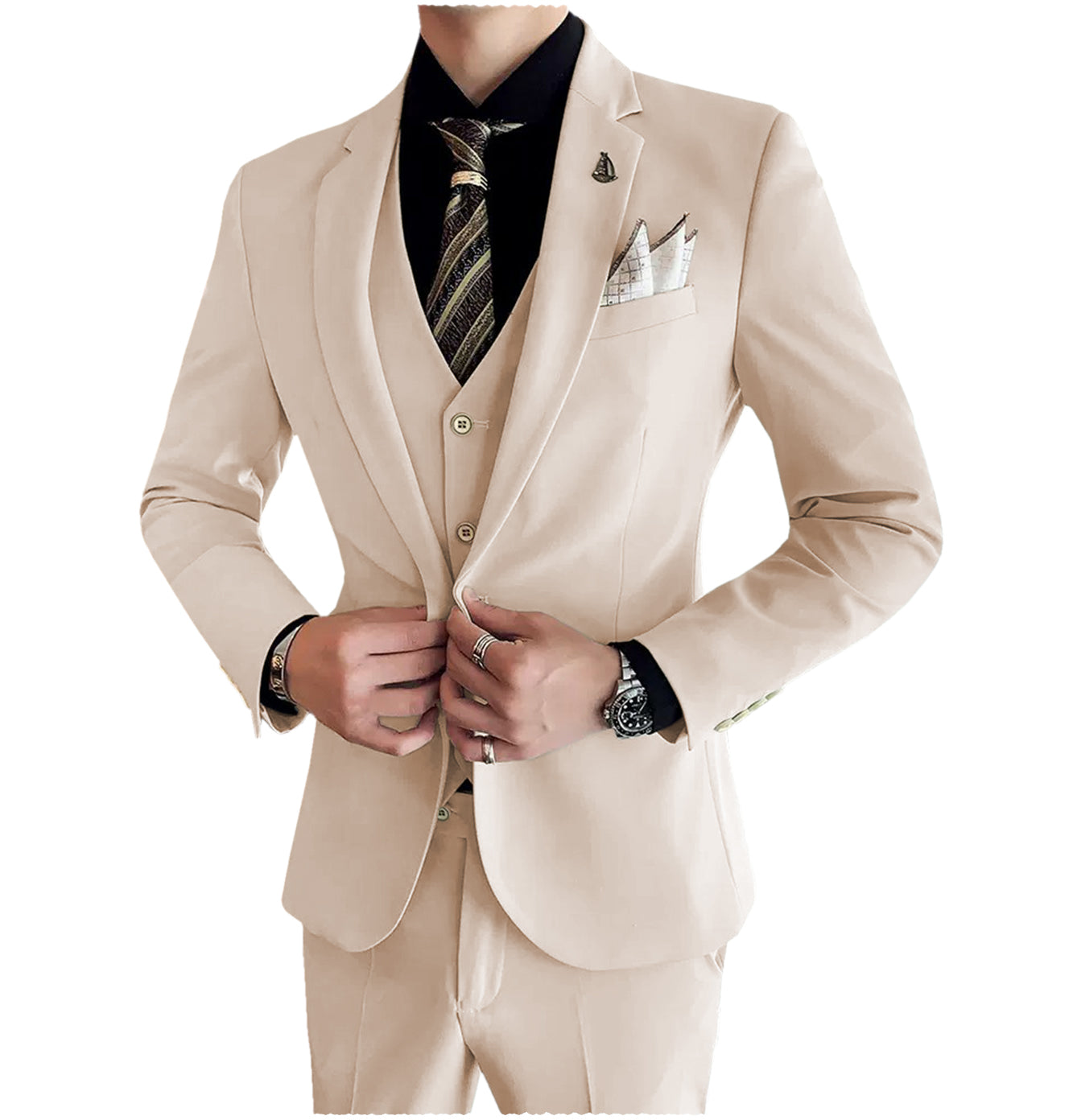 Men's 3 Pieces Notch Lapel Single Buttons Suit