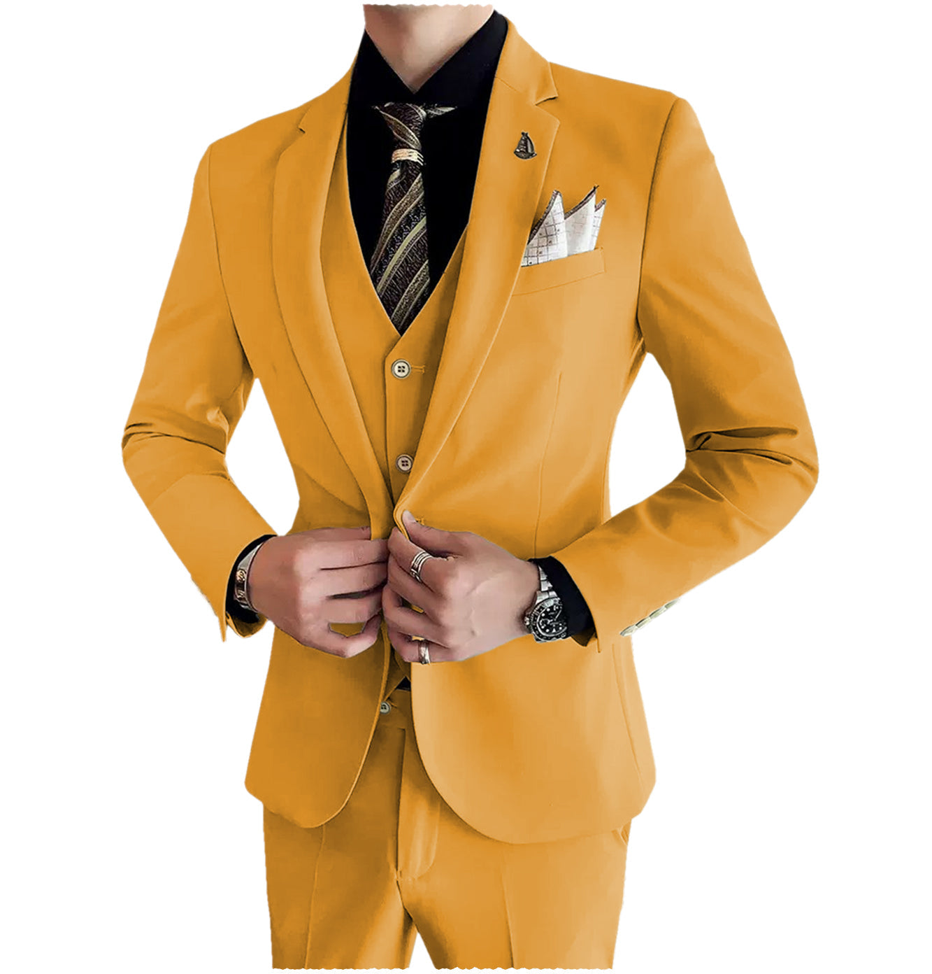 Men's 3 Pieces Notch Lapel Single Buttons Suit