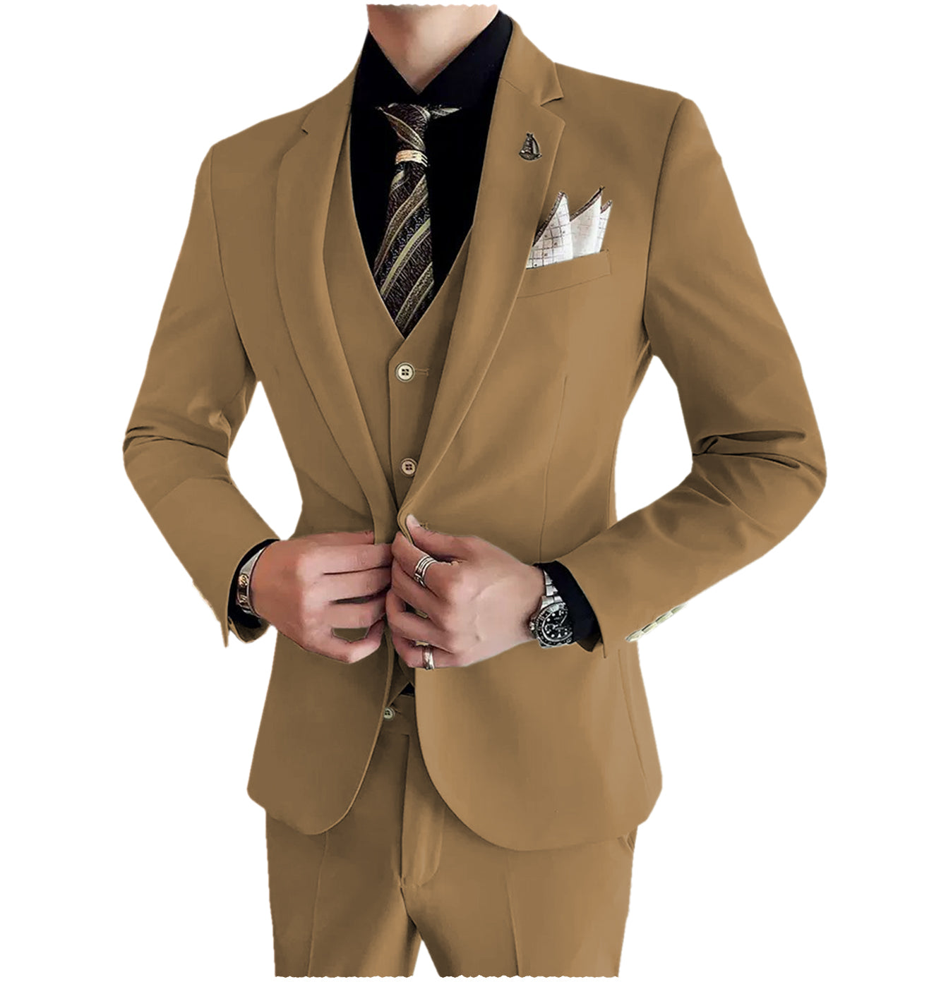 Men's 3 Pieces Notch Lapel Single Buttons Suit