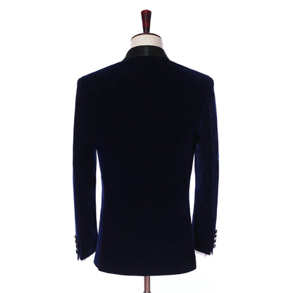 2 Pieces Men's Navy Formal Shawl Lapel Velveteen Suit