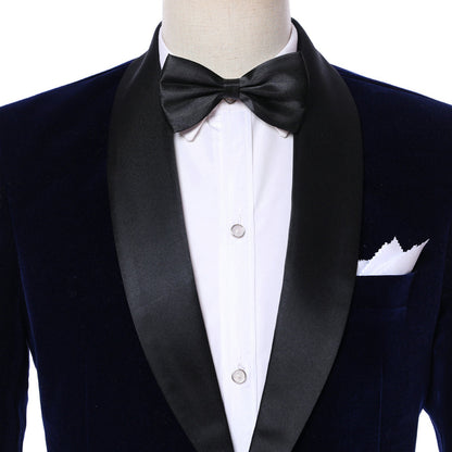 2 Pieces Men's Navy Formal Shawl Lapel Velveteen Suit