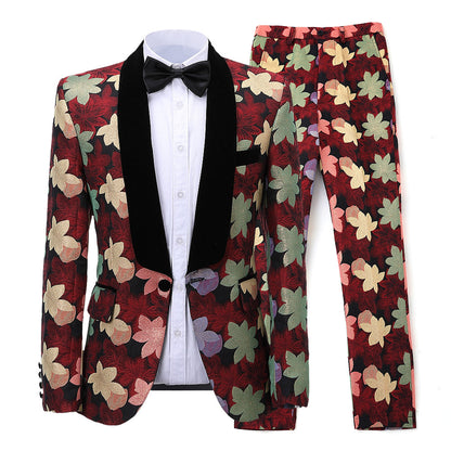 2 Pieces Men's Patterned Formal Shawl Lapel Suit