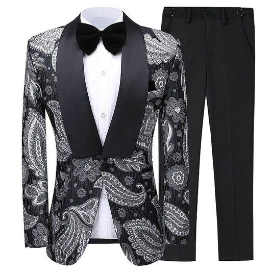 Patterned Shawl Lapel 2 Pieces Suit