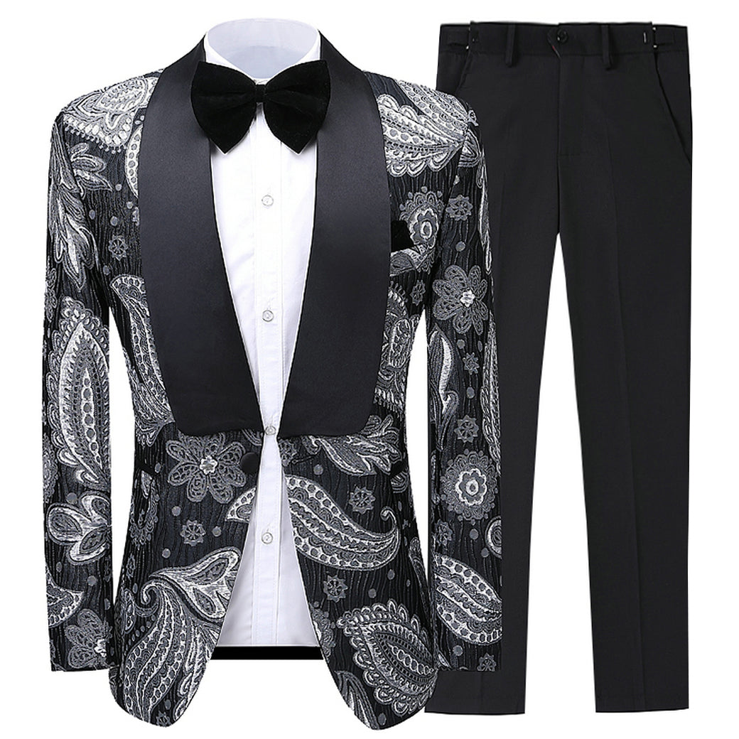 Patterned Shawl Lapel 2 Pieces Suit