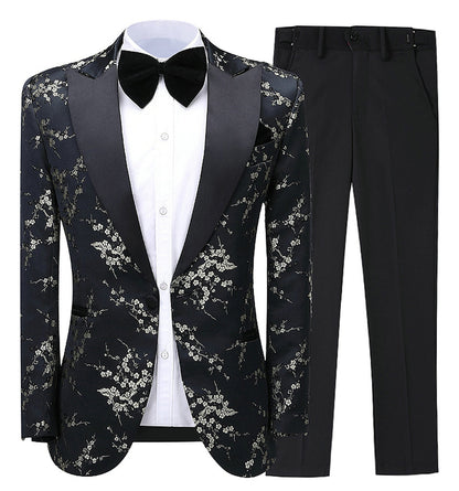 2 Pieces Men's Patterned Formal Peak Lapel Suit