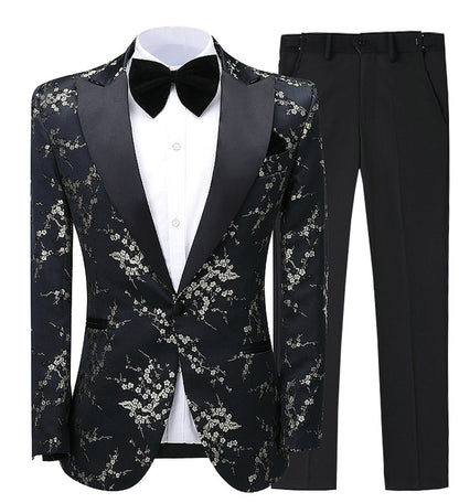 2 Pieces Men's Patterned Formal Peak Lapel Suit