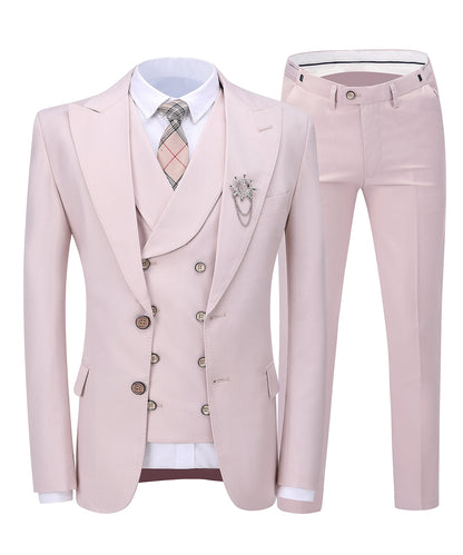 3 Pieces Men's Pink Flat Peak Lapel Suit For Wedding