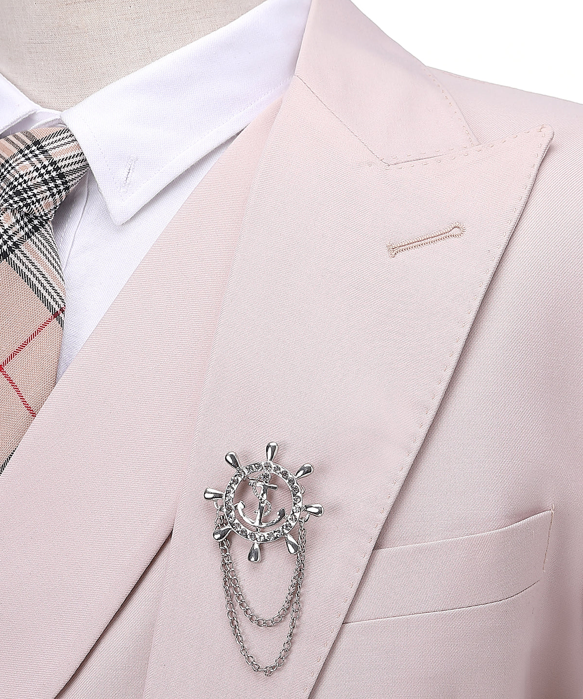 3 Pieces Men's Pink Flat Peak Lapel Suit For Wedding