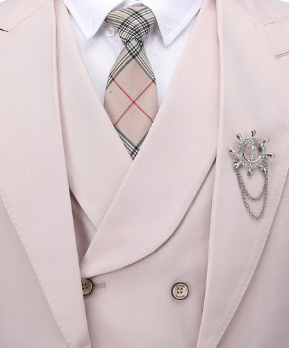 3 Pieces Men's Pink Flat Peak Lapel Suit For Wedding