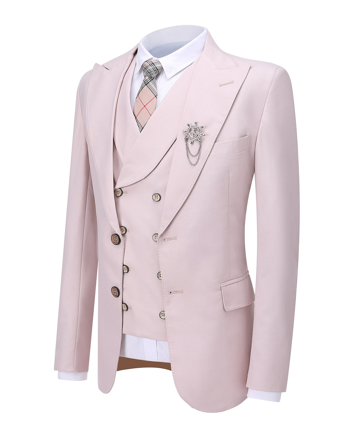 3 Pieces Men's Pink Flat Peak Lapel Suit For Wedding