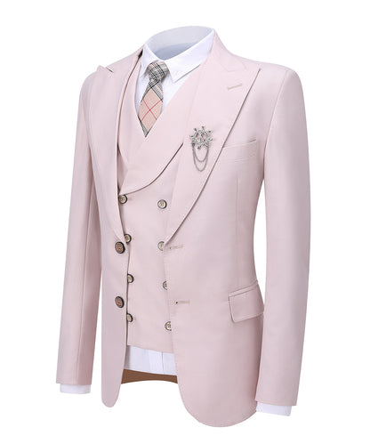 3 Pieces Men's Pink Flat Peak Lapel Suit For Wedding