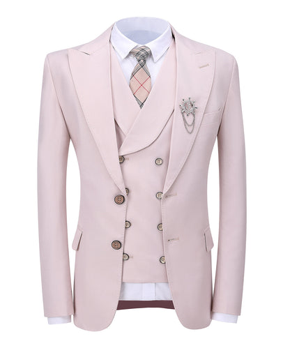 3 Pieces Men's Pink Flat Peak Lapel Suit For Wedding