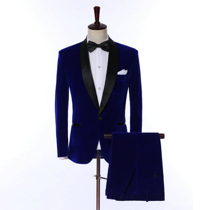 Royal Blue Formal Velveteen 2 Pieces Suit