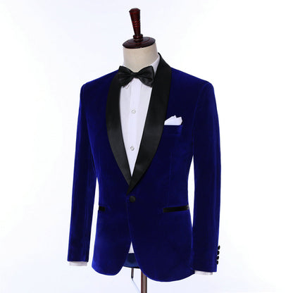 Royal Blue Formal Velveteen 2 Pieces Suit