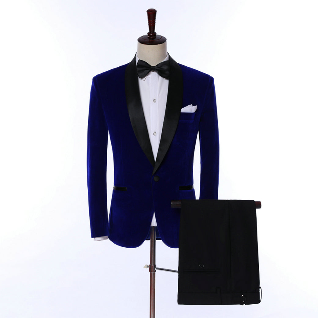 Royal Blue Formal Velveteen 2 Pieces Suit