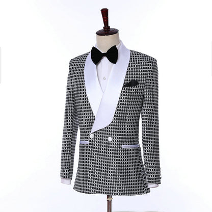 White 2 Pieces Mens Suit Formal Houndstooth Shawl Lapel