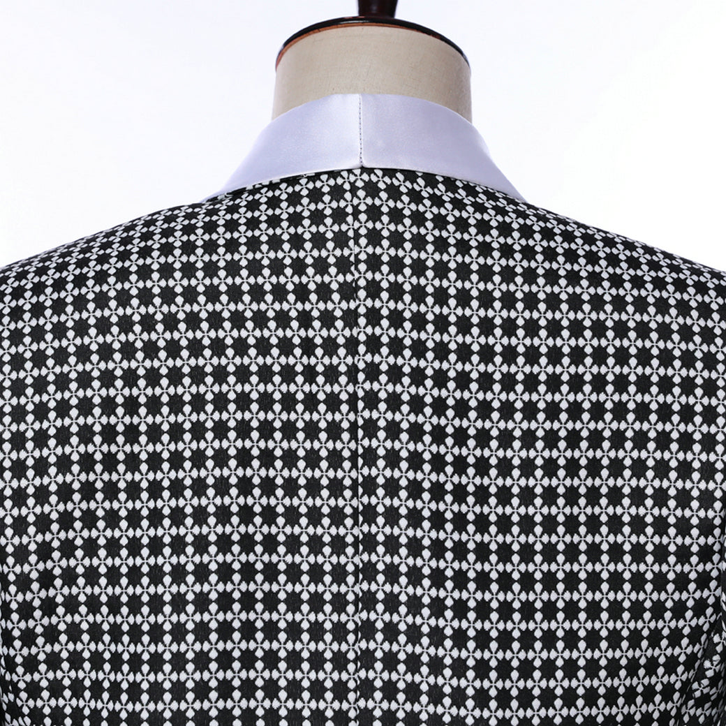 White 2 Pieces Mens Suit Formal Houndstooth Shawl Lapel