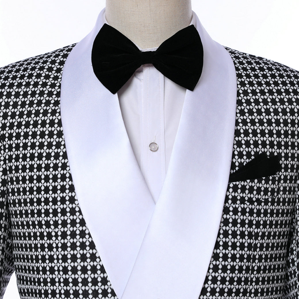 White 2 Pieces Mens Suit Formal Houndstooth Shawl Lapel