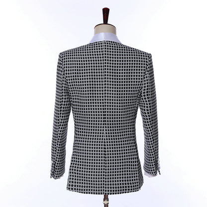 White 2 Pieces Mens Suit Formal Houndstooth Shawl Lapel