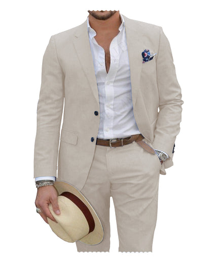 2 Pieces Mens Linen Notch Lapel Suit