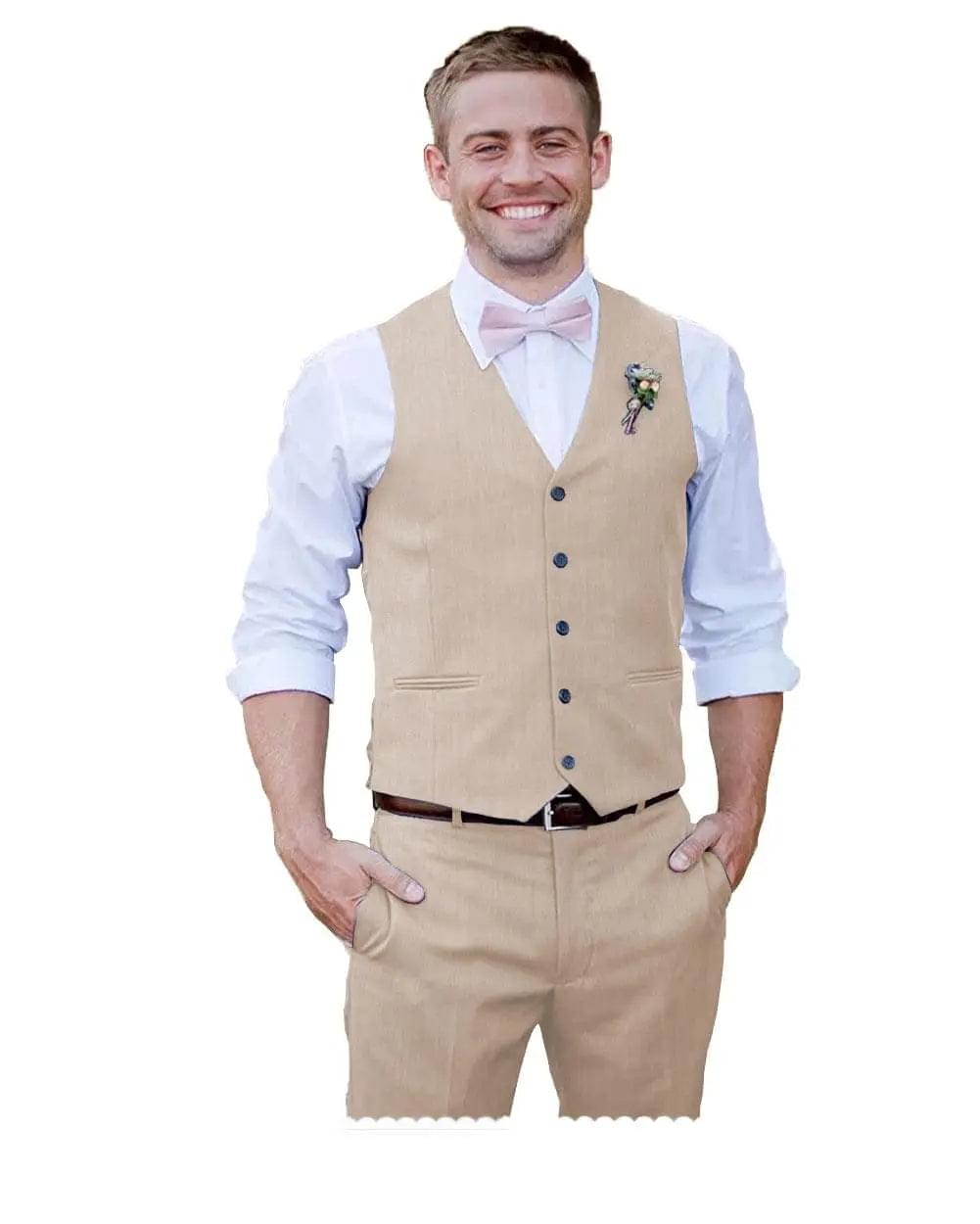 Men's V Neck Vest Suit