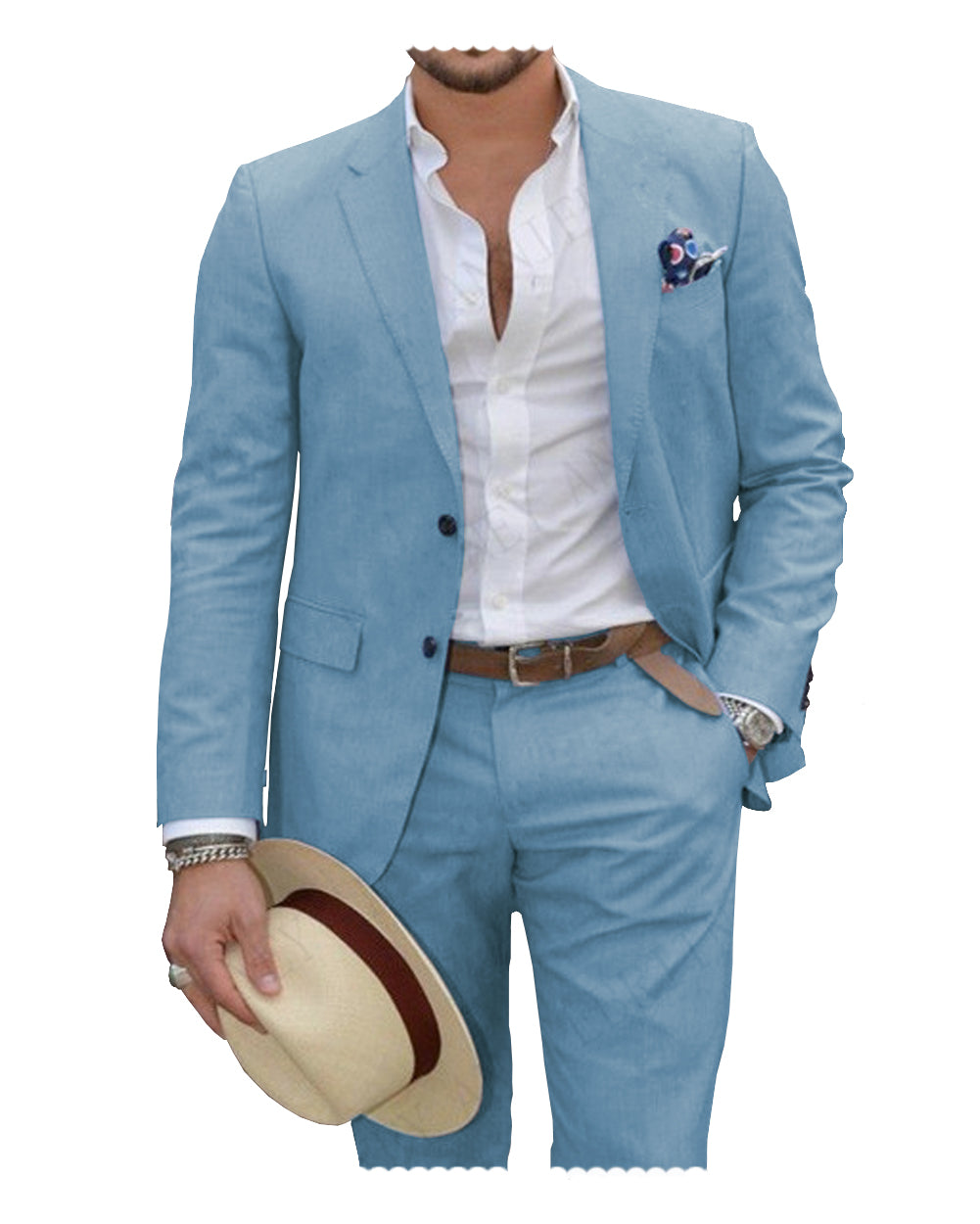 2 Pieces Mens Linen Notch Lapel Suit