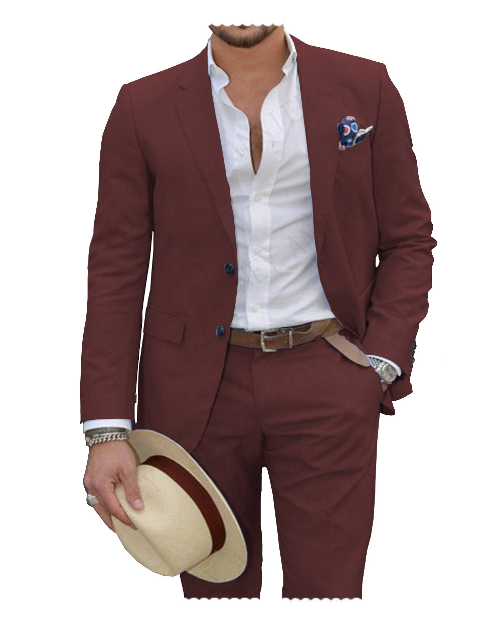 2 Pieces Mens Linen Notch Lapel Suit