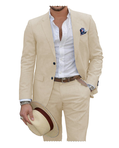 2 Pieces Mens Linen Notch Lapel Suit