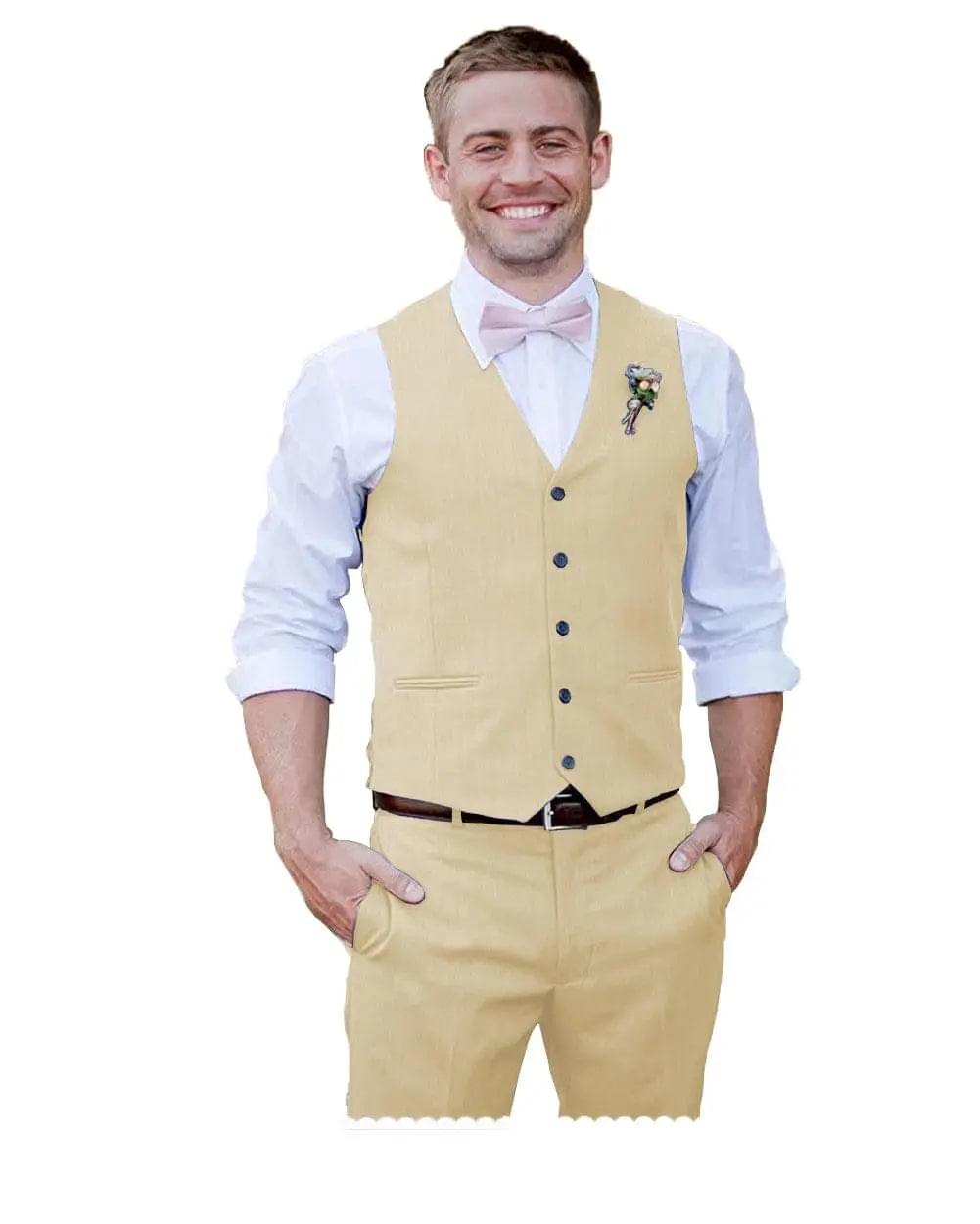 Men's V Neck Vest Suit