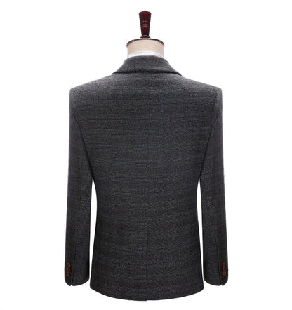 Men's 3 Pieces Classic Light Black Tweed Plaid Suit