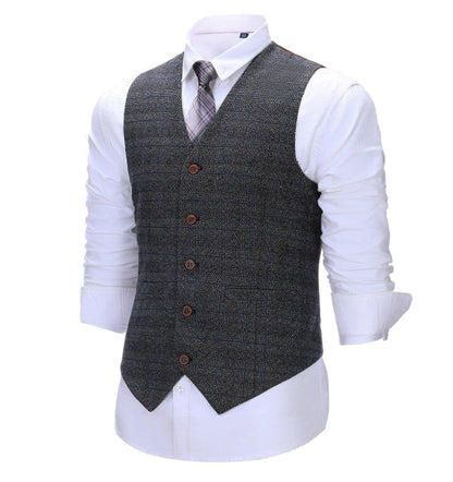 Men's 3 Pieces Classic Light Black Tweed Plaid Suit